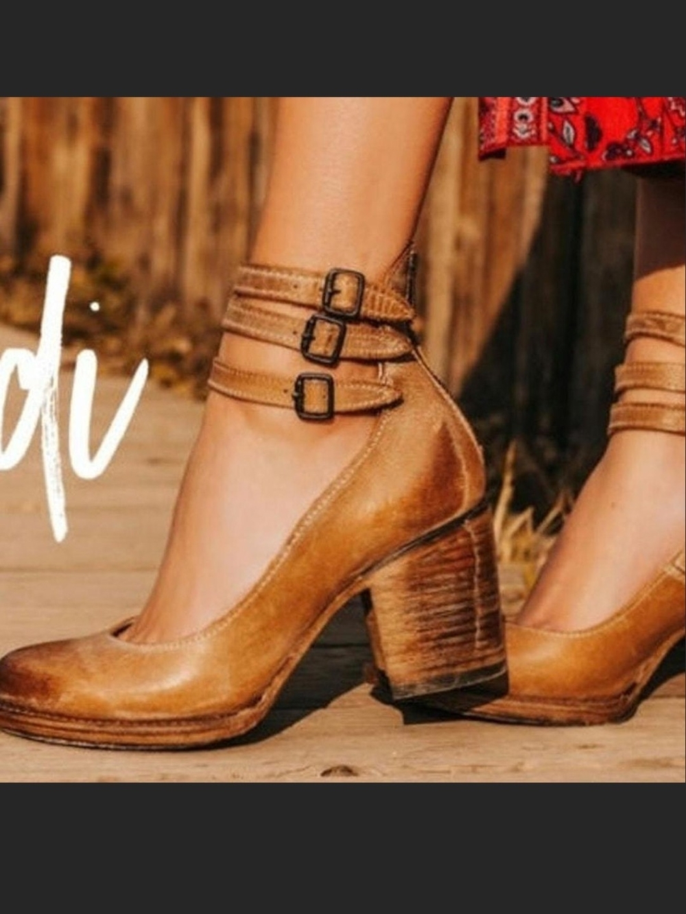 Freebird Randi Brown Tan Leather Women’s Mary Jane 3 Inch Heel 3 Strape Size 8